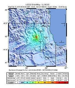 map of 2010 Illinois earthquake