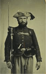 old picture of oddly dressed American Civil War soldier