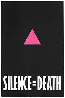 Graphic of poster with pink triangle on black and "Silence=Death".