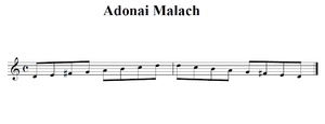 a visual representation of the Adona Malach scale D, E, F♯, G, A, B, C, D
