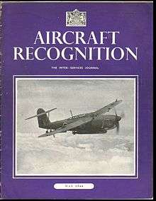 Cover of the issue for May 1944 (Volume II Number 9). The cover has an indigo background and in white test the title Aircraft Recognition and the date May 1944. The bulk of the cover is taken up by a photograph of a Fairey Barracuda aircraft.