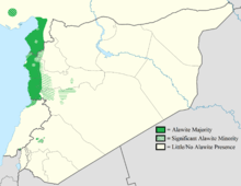Map of Syria, with Alawite regions (near the coast) in green