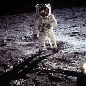 Astronaut Buzz Aldrin stands on the Moon