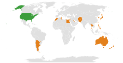 United States in greenMajor non-NATO ally in orange