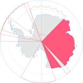 Map of Antarctica indicatingAustralian territorial claim (red area).