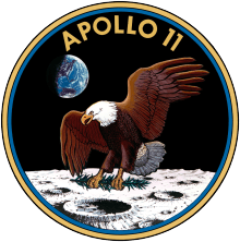 A logo depicting an eagle upon the surface of the moon