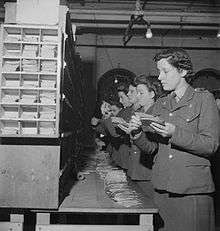 Postal trained ATS sorting letters at the Home Postal Centre RE, Nottingham (1944).