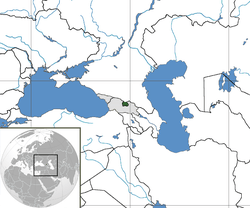 South Ossetia (green), Georgia, and Abkhazia (light grey).