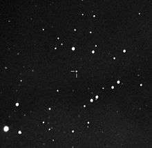 Asteroid 3617 Eicher (tick marks) imaged by Canadian astrophotographer Jack Newton on July 5, 2005, using a robotic telescope placed in Portal, Arizona. At this time the asteroid shone at magnitude 16.7 and was just south of the Virgo Cluster of galaxies.