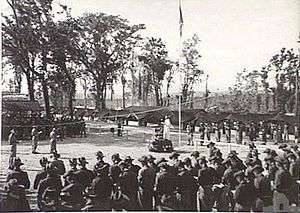 Soldiers formed up around a parade ground