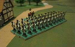 Austrian line infantry platoon in 1809 uniforms including crested helmets