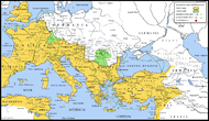 Map of the barbarian invasions against the Roman Empire
