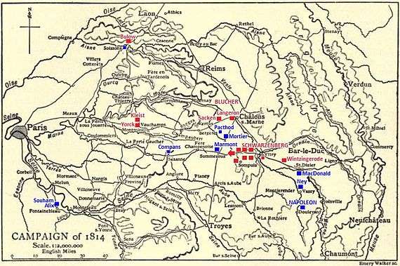 Map shows the strategic situation on 25 March 1814.