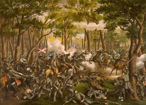 19th century lithograph of the Battle of the Wilderness
