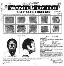 Wanted Poster for Billy Dean Anderson