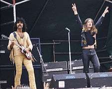 Tony Iommi and Ozzy Osbourne on stage at the California Jam festival in 1974