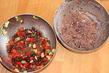 Black bean dips: one prepared with whole beans and one prepared with mashed beans