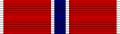 A horizontal red bar ribbon charged with vertical white bars on the left and right ends and with a blue bar bordered with white in the center