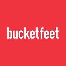 The Bucketfeet word mark with knock out type atop a red background