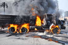 A truck ablaze