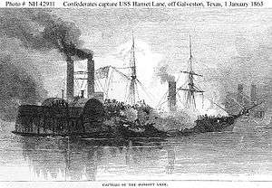 19th century lithograph of the Battle of Galveston