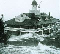 Edgewood Yacht Club in Rhode Island is flooded by the storm surge up to its first floor.