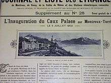 Une reproduction de la une d'un journal professionnel suisse relatant l'ouverture du Caux-Palace en 1902.