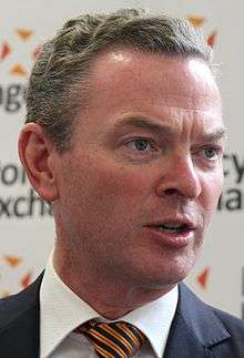 A photograph of Christopher Pyne looking off to the right