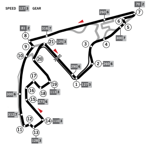 Track layout of the Yas Marina Circuit.