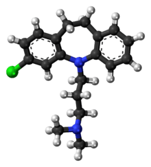 Ball-and-stick model of the clomipramine molecule
