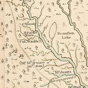 A map of the northwest branch of the Cape Fear river depicting the location of the home of "Col. Waddell"