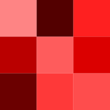 A series of squares in various shades of red