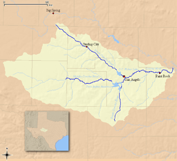 A color map of the Concho River and its tributaries in Texas.