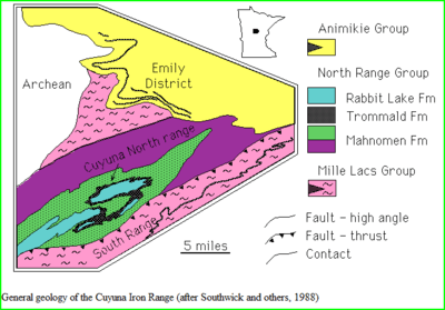 This map shows the constituents of the Cuyuna Iron Range.