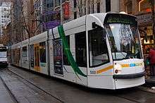 A D2 class tram in Collins Street with a West Preston-bound service.