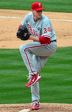 Roy Halladay, delivering a pitch from the mound for the Philadelphia Phillies