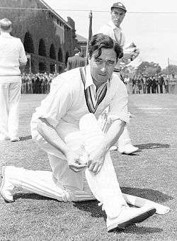 A black-and-white photograph of Denis Compton, who played cricket and football at a professional level.