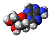 Space-filling model of the deoxyadenosine molecule
