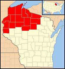 Map of Wisconsin indicating counties within the Diocese of Superior