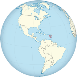 Location of  Dominica  (circled in red)in the Caribbean  (light yellow)