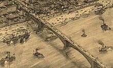 An 1875 drawing of Eads Bridge by Camille N. Dry.