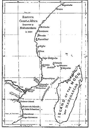 An old printed chart showing the channel between Madagascar and Mozambique