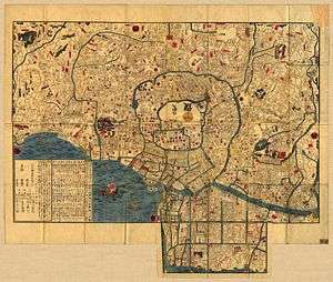 Small, sepia-colored map of Edo in the 1840s