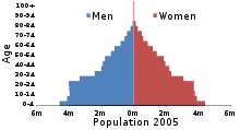 Pyramid graph, divided by age and gender