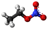 Ball-and-stick model of the ethyl nitrate molecule