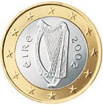 Obverse side of the Irish €1 coin.