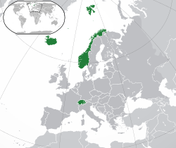 Location of the  EFTA  (green)in Europe  (green & dark grey)