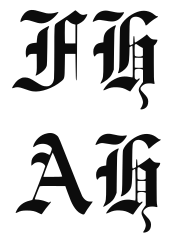 Top line: the letters F and H in gothic script. Bottom line: the letters A and H in gothic script