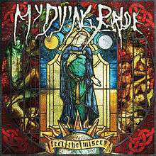 The core of the album cover features the Virgin Mary  on a stain-glass window, with the album name embroidered on tapesty in medieval writing, covering a globe of the Earth. The corners of the cover show red chain symbols.