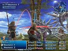 A man wielding a sword and a woman wielding a spear fight two armored horse-like monsters.